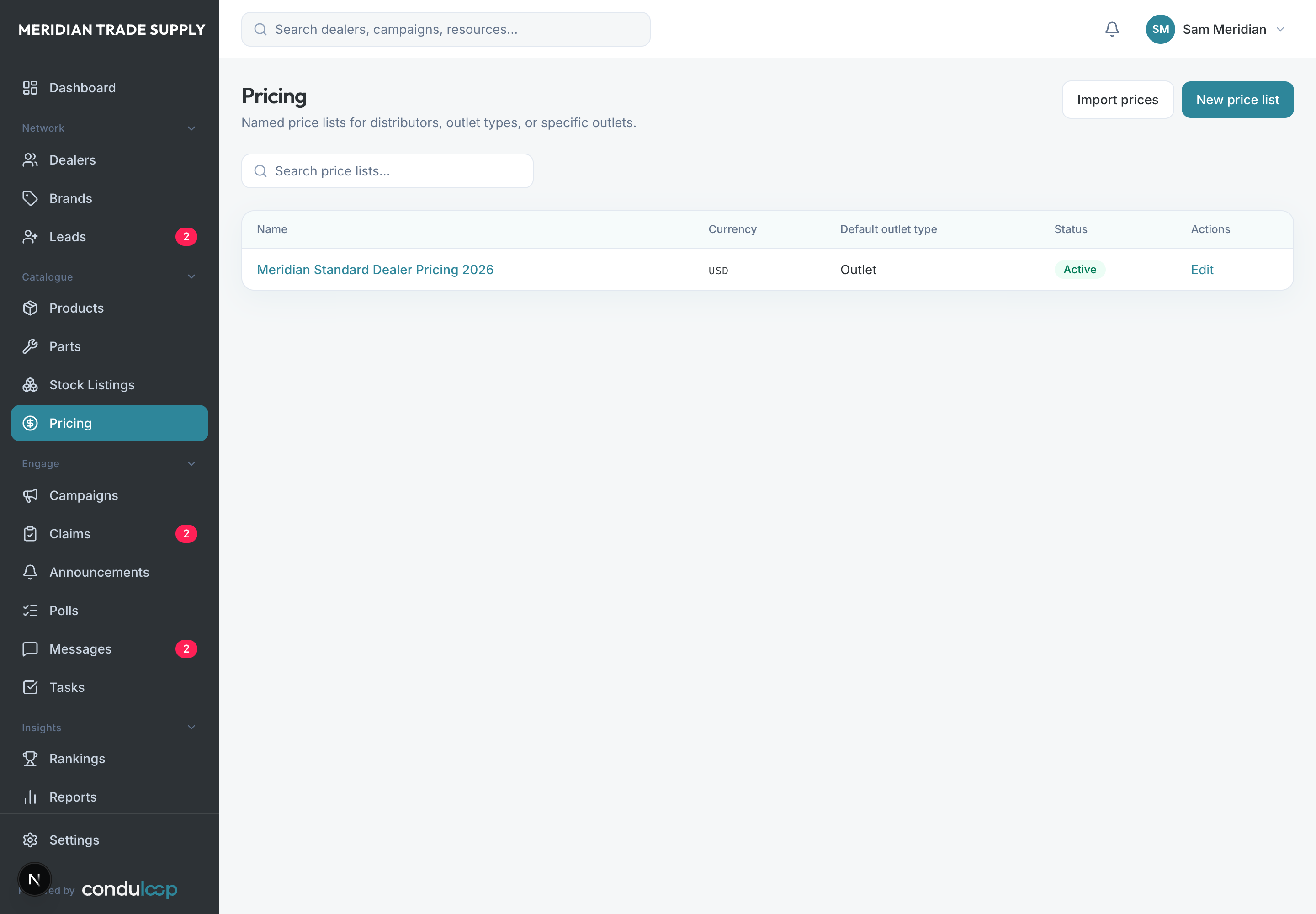 ConduLoop price update import with change detection.