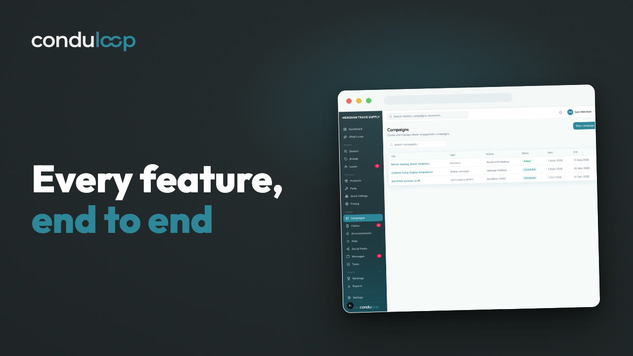 ConduLoop full walkthrough: every feature for suppliers and their dealers