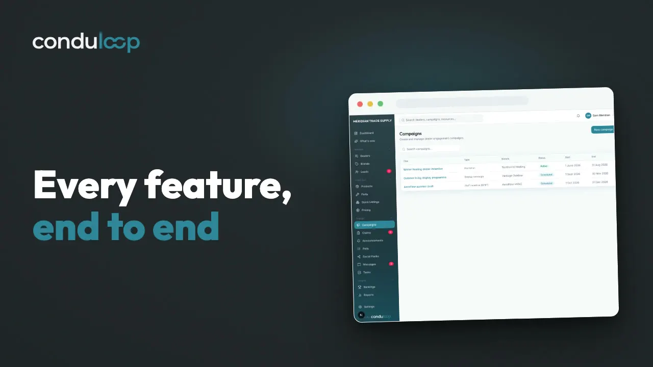 ConduLoop full walkthrough: every feature for suppliers and their dealers